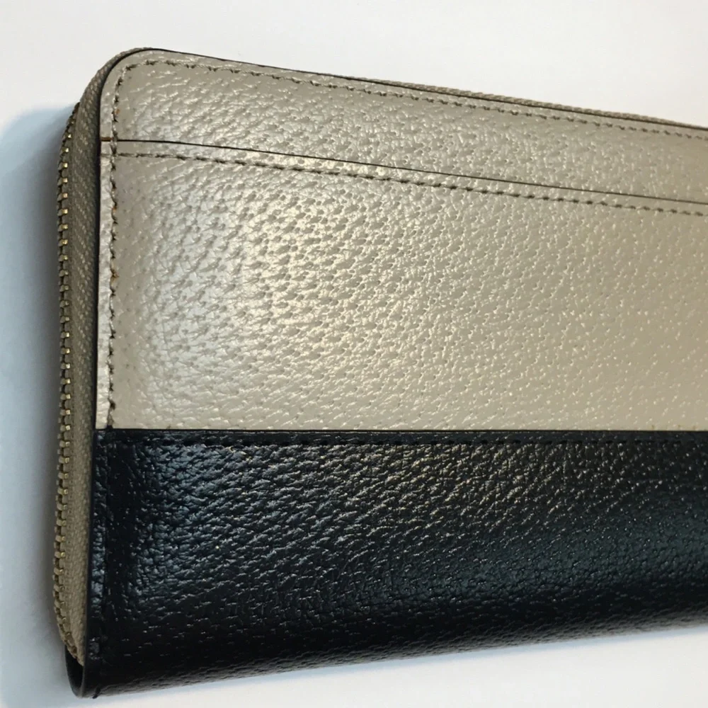 Kate Spade Zipper Cow Leather Wallet Black Tan Textured 2 Tone Leather Classic - Picture 6 of 16